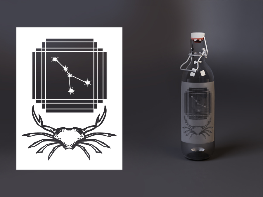 Flasche mit dem Sternzeichen Krebs als Motiv