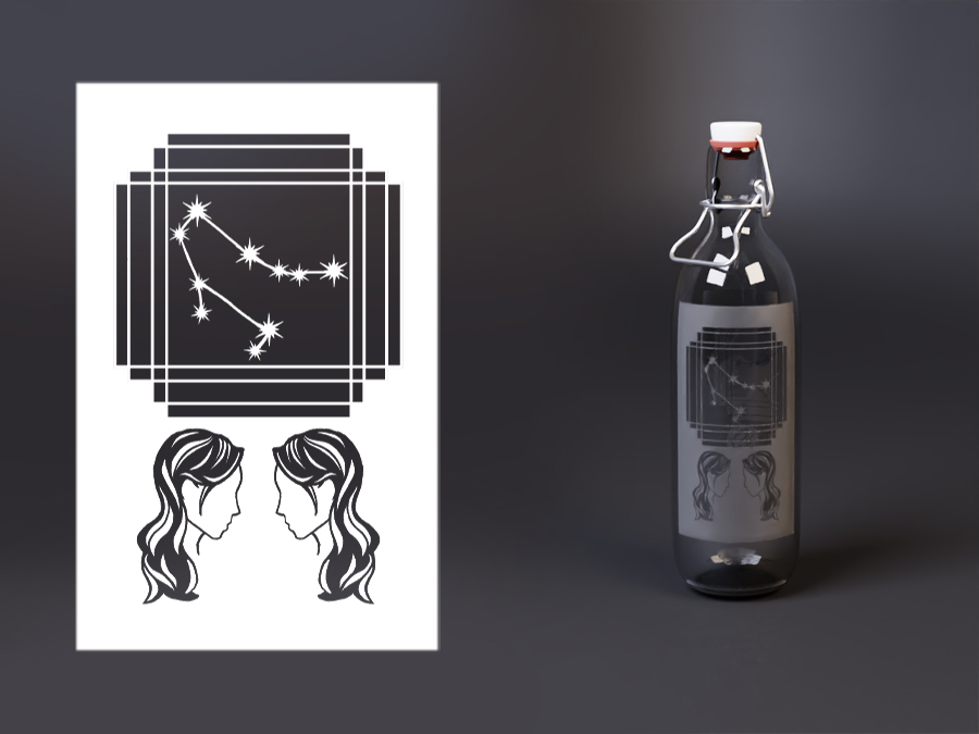 Flasche mit dem Sternzeichen Zwillinge als Motiv
