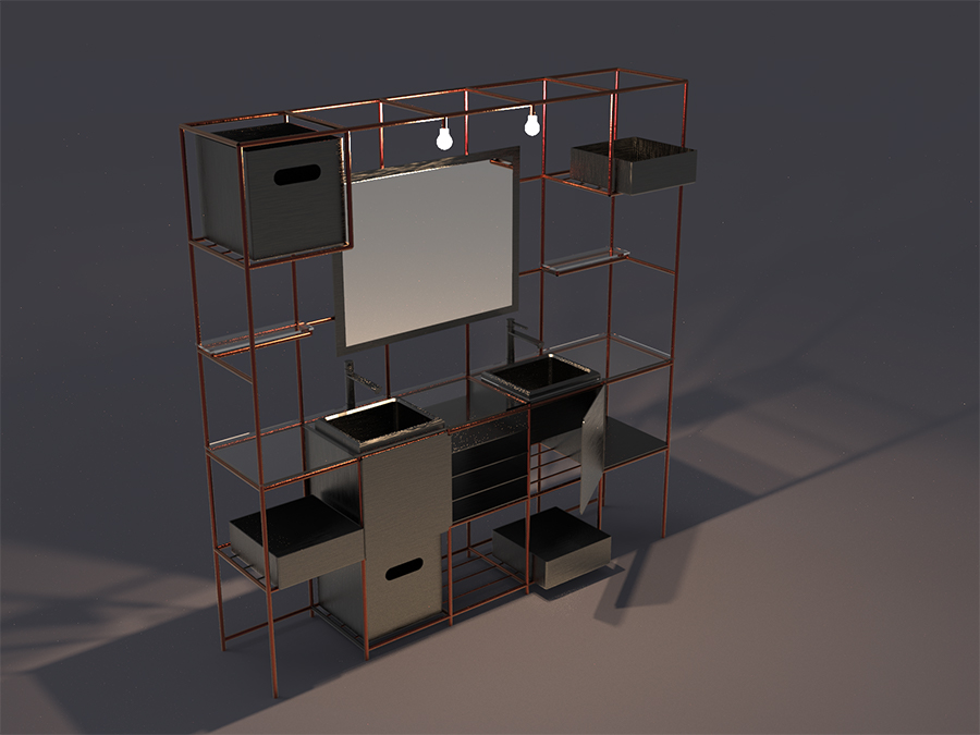 Badezimmer Regal mit Waschbecken und Spiegel